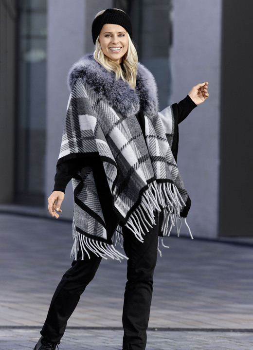 Ponchos - Poncho in één maat Ponchos - Poncho in één maat, in Farbe GRAU-NATURWEISS-SCHWARZ