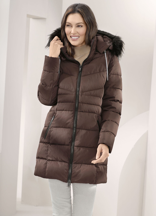 Winterjacks - Lange jas met afneembare imitatiebontrand Winterjacks - Lange jas met afneembare imitatiebontrand, in Größe 036 bis 052, in Farbe SCHOKOBRAUN