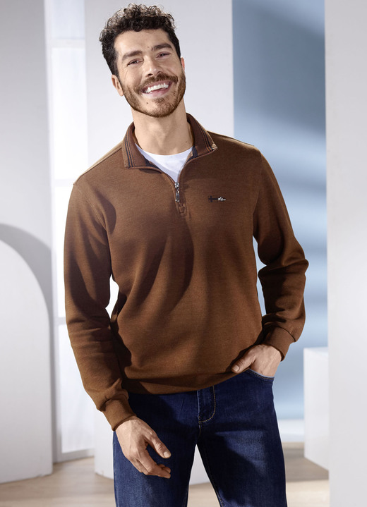 Sweatshirts - Troyer, in Größe 3XL (64/66) bis XXL (60/62), in Farbe MITTELBRAUN MELIERT Ansicht 1