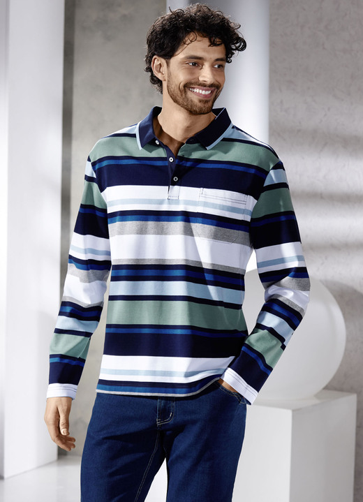 Sweatshirts - Poloshirt met zijsplitten Sweatshirts - Poloshirt met zijsplitten, in Größe 046 bis 062, in Farbe JADE GROEN-MARINE-WIT