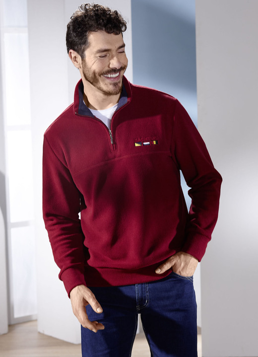 Sweatshirts - Fleece trui in 3 kleuren, in Größe 046 bis 064, in Farbe DUNKELROT Ansicht 1