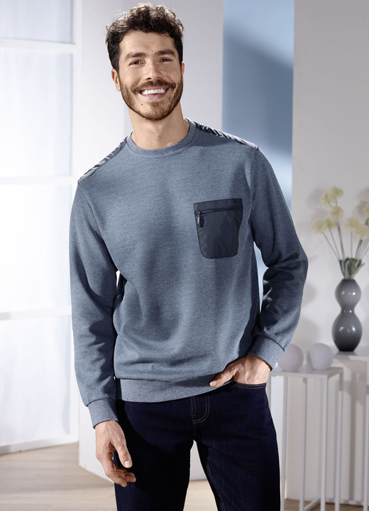 Sweatshirts - Sweatshirt met borstzakje Sweatshirts - Sweatshirt met borstzakje, in Größe 3XL (64/66) bis XXL (60/62), in Farbe JEANSBLAU MELIERT