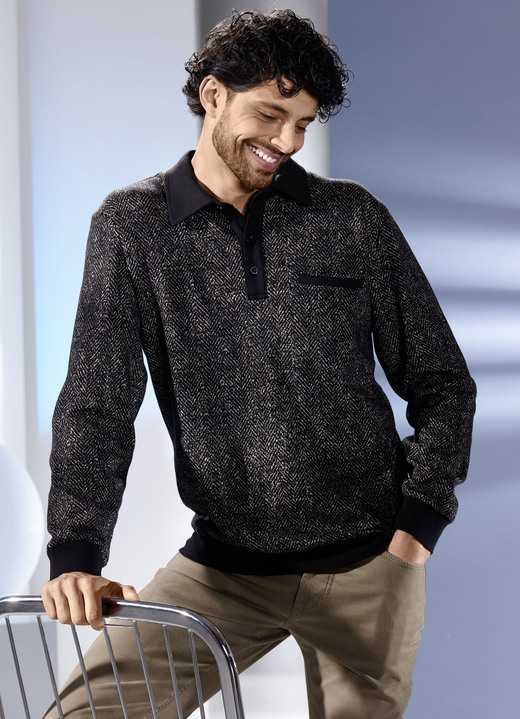 Sweatshirts - Poloshirt met borstzakje Sweatshirts - Poloshirt met borstzakje, in Größe 046 bis 064, in Farbe SCHWARZ-BEIGE