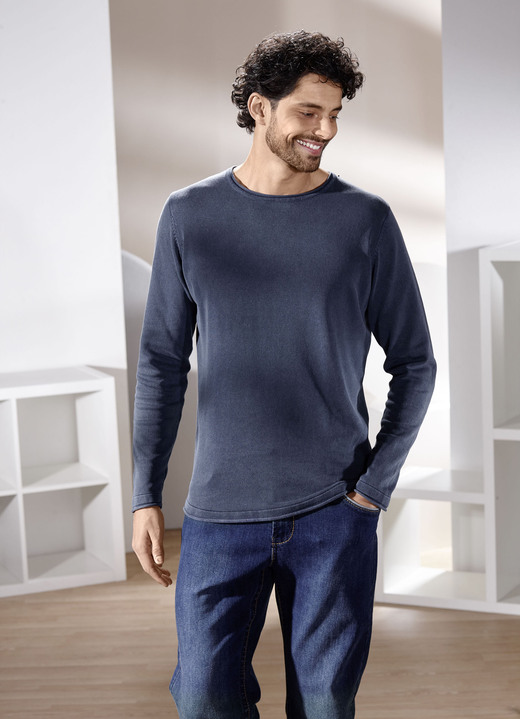 Uni - Rundhalspullover, in Größe 3XL(56) bis XXL(54), in Farbe BLAU Ansicht 1