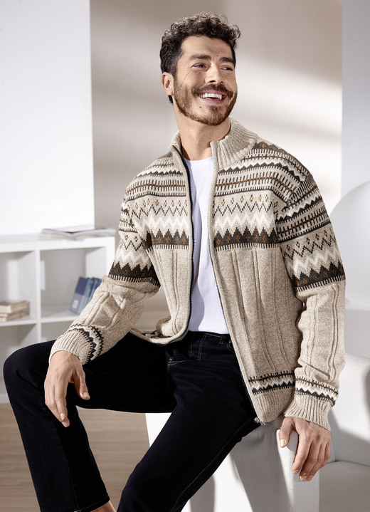Strickjacken - Jacke, in Größe 046 bis 062, in Farbe BEIGE-BRAUN MELIERT Ansicht 1