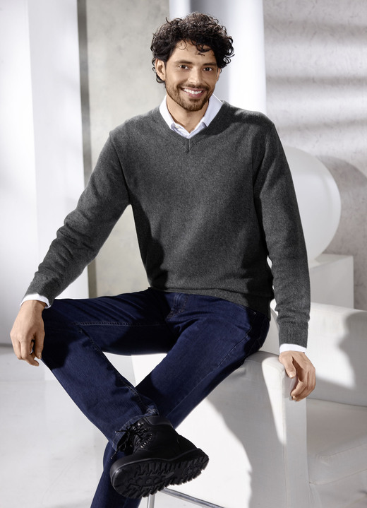 Uni - V-Pullover, in Größe L(52/54) bis XL(56/58), in Farbe ANTHRAZIT MELIERT Ansicht 1