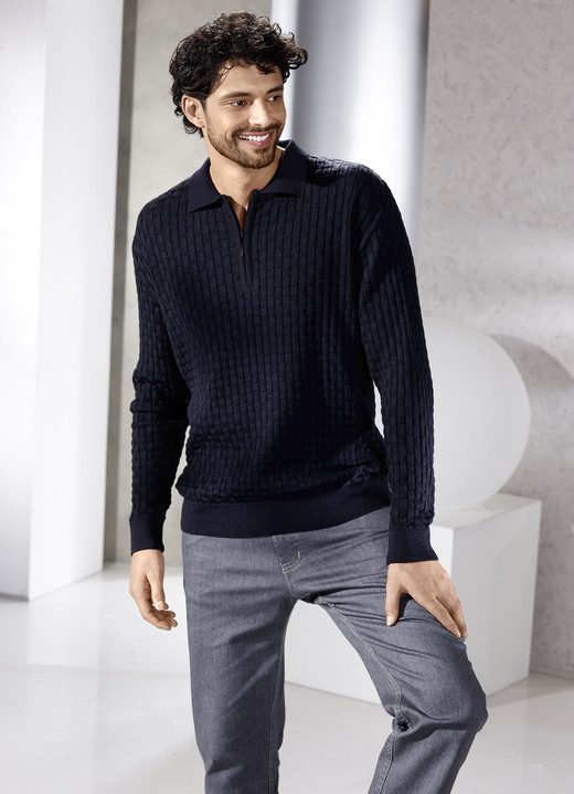 Uni - Polopullover, in Größe 046 bis 062, in Farbe MARINE Ansicht 1