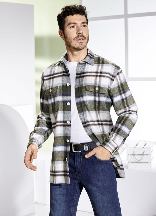 Lange mouw - Geruit overshirt Lange mouw - Geruit overshirt, in Größe 3XL bis XXL, in Farbe KHAKI-WOLLWEISS KARIERT