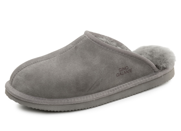 Huisschoenen - GINO GALANTE, trendy herenpantoffels, met lamsvacht, in Größe 041 bis 047, in Farbe GRAU Ansicht 1