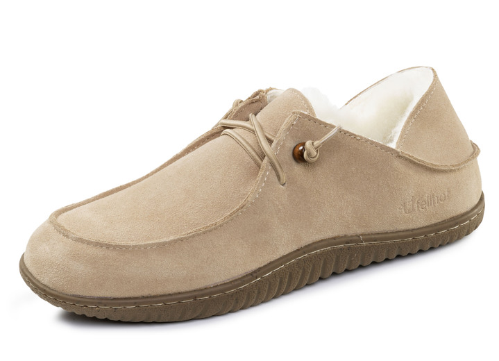 Instappers & veterschoenen - Gevoerde herenpantoffels met lamsvacht, in Größe 040 bis 046, in Farbe BEIGE Ansicht 1