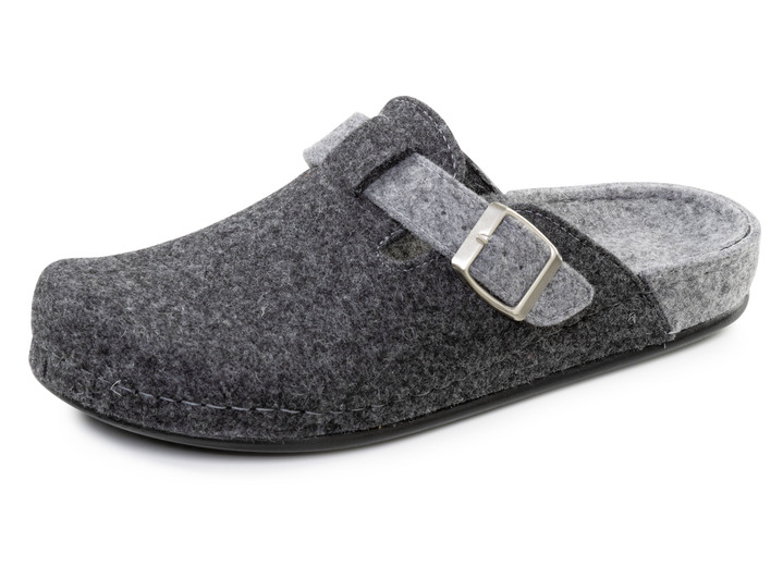 Huisschoenen - Klassieke herenpantoffels, gemaakt van wolvilt, in Größe 041 bis 046, in Farbe GRAU Ansicht 1