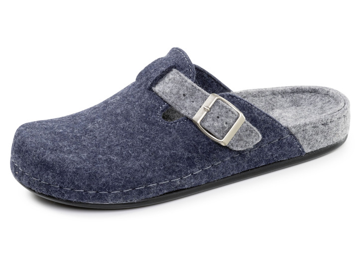 Huisschoenen - Klassieke herenpantoffels, gemaakt van wolvilt, in Größe 041 bis 046, in Farbe MARINE Ansicht 1