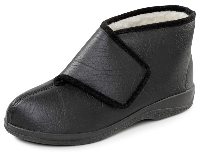 Huisschoenen - Gevoerde herenpantoffels, met nieuwe wol, in Größe 040 bis 046, in Farbe SCHWARZ Ansicht 1