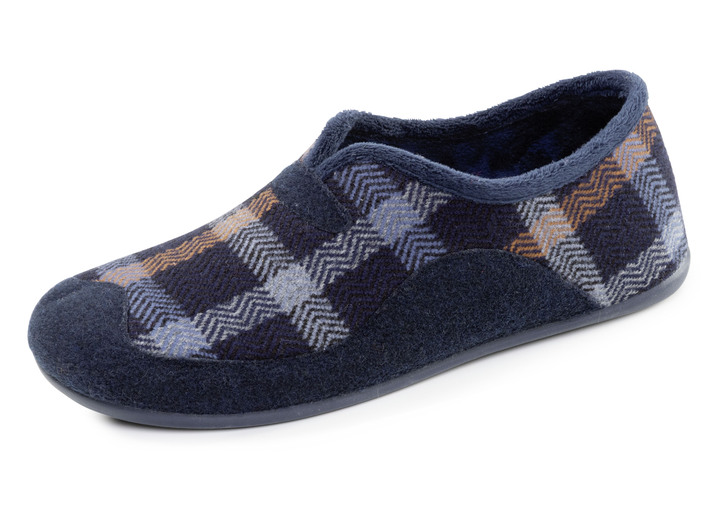 Huisschoenen - Klassieke herenpantoffels met uitneembaar voetbed, in Größe 040 bis 046, in Farbe BLAU-CAMEL Ansicht 1