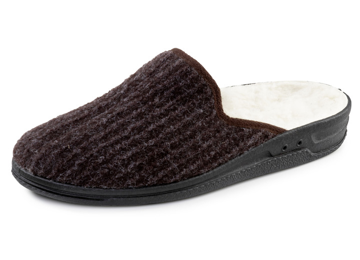 Huisschoenen - Gevoerde herenpantoffels, met nieuwe wol, in Größe 040 bis 046, in Farbe BRAUN Ansicht 1