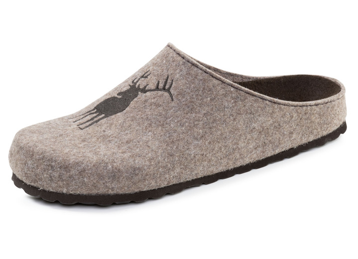 Huisschoenen - GINO GALANTE, trendy herenpantoffels, breedte H, met hertenborduursel, in Größe 040 bis 046, in Farbe SAND Ansicht 1