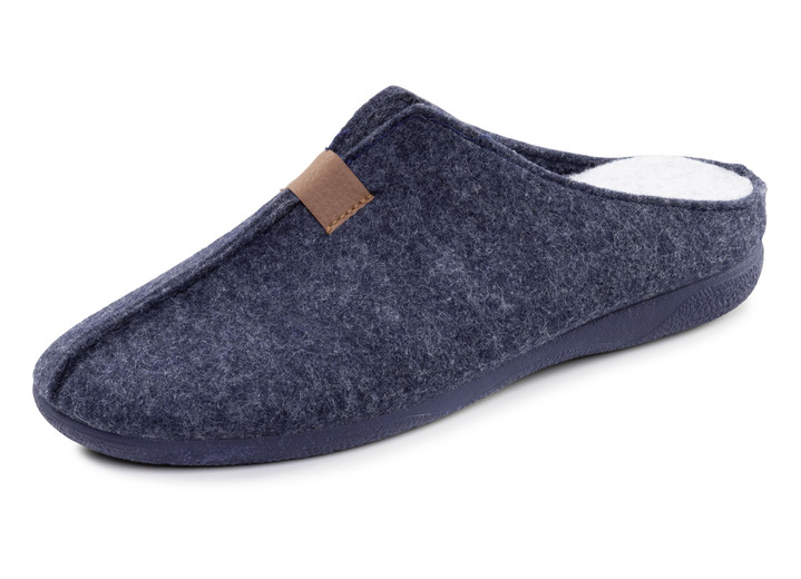 Huisschoenen - Klassieke herenpantoffels, gemaakt van wolvilt, in Größe 040 bis 046, in Farbe BLAU Ansicht 1