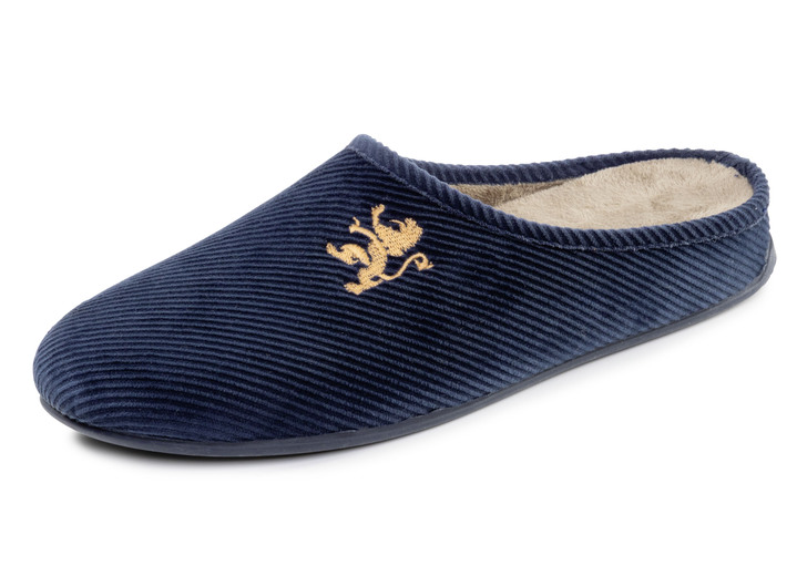 Huisschoenen - Elegante herenpantoffels met uitneembaar voetbed, in Größe 040 bis 046, in Farbe MARINE Ansicht 1