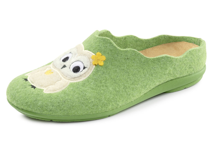 Huisschoenen - Laurina, klassieke damespantoffels, met uitneembaar voetbed, in Größe 036 bis 041, in Farbe GROENTE Ansicht 1