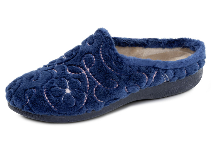 Huisschoenen - Laurina, gevoerde damespantoffels, met anatomisch gevormd voetbed, in Größe 036 bis 042, in Farbe MARINE Ansicht 1