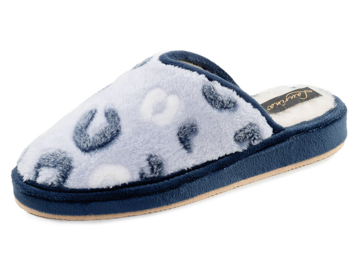 Huisschoenen - Laurina, gevoerde damespantoffels, met scheerwol, in Größe 036 bis 042, in Farbe BLAUW Ansicht 1
