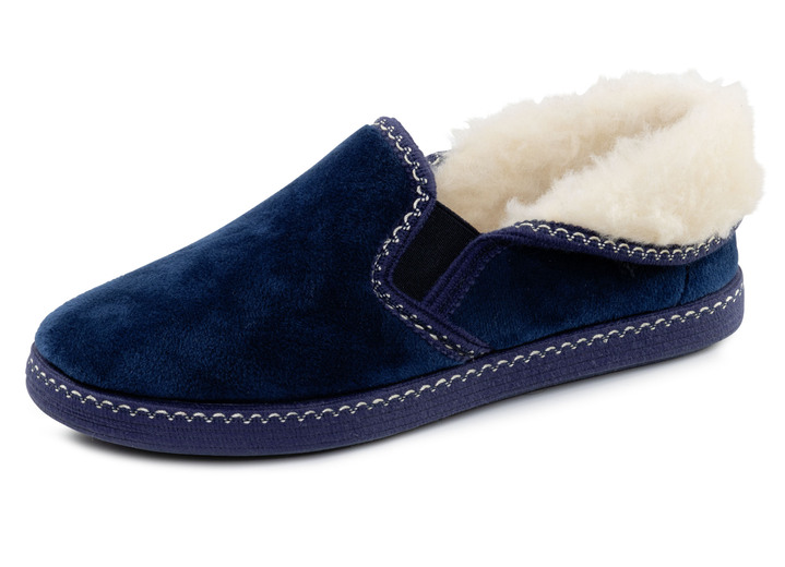 Huisschoenen - Laurina, warme damespantoffels, met elastische band, in Größe 036 bis 042, in Farbe MARINE Ansicht 1
