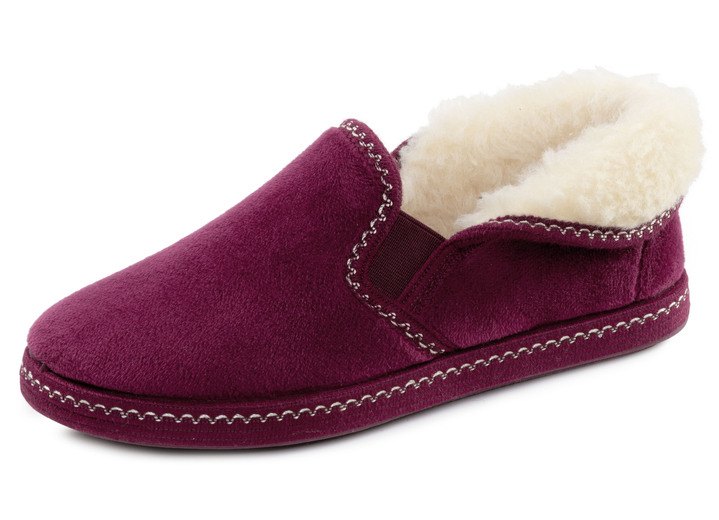 Huisschoenen - Laurina, warme damespantoffels, met elastische band, in Größe 036 bis 042, in Farbe BORDEAUX Ansicht 1