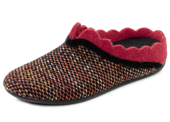 Huisschoenen - Laurina, klassieke damespantoffels, met uitneembaar voetbed, in Größe 036 bis 042, in Farbe ZWART-ROOD-KLEURRIJK Ansicht 1