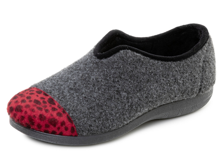 Huisschoenen - Laurina, trendy damespantoffels, breedte H, met luipaardprint, in Größe 036 bis 042, in Farbe ANTHRAZIT-ROT Ansicht 1