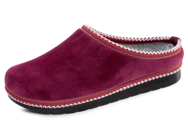 Huisschoenen - Laurina, klassieke damespantoffels, breedte G, met patroonrand, in Größe 036 bis 042, in Farbe BORDEAUX Ansicht 1
