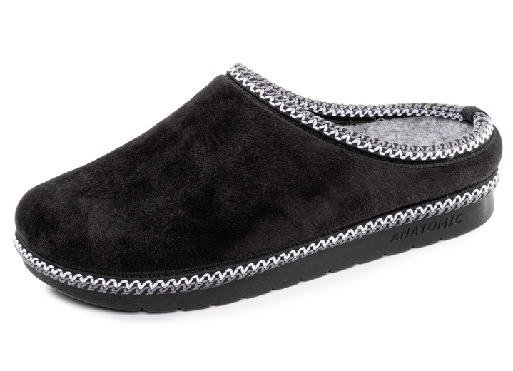 Huisschoenen - Laurina, klassieke damespantoffels, breedte G, met patroonrand, in Größe 036 bis 042, in Farbe ZWART Ansicht 1