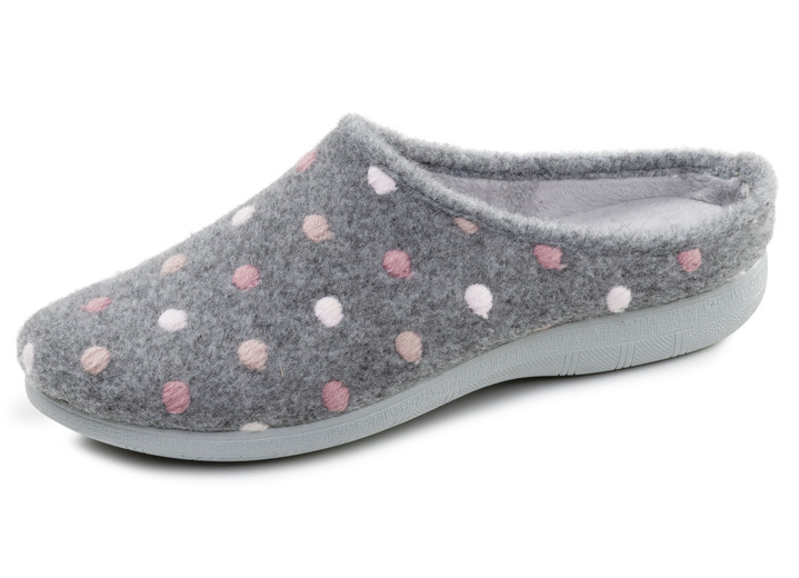 Huisschoenen - Laurina, klassieke damespantoffels, met stippenborduursel, in Größe 036 bis 042, in Farbe GRIJS Ansicht 1
