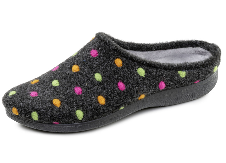 Huisschoenen - Laurina, klassieke damespantoffels, met stippenborduursel, in Größe 036 bis 042, in Farbe ANTRACIET Ansicht 1