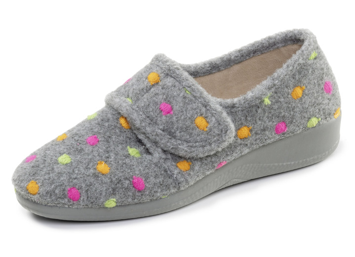 Huisschoenen - Laurina, klassieke damespantoffels, met klittenbandsluiting, in Größe 036 bis 042, in Farbe GRAU Ansicht 1