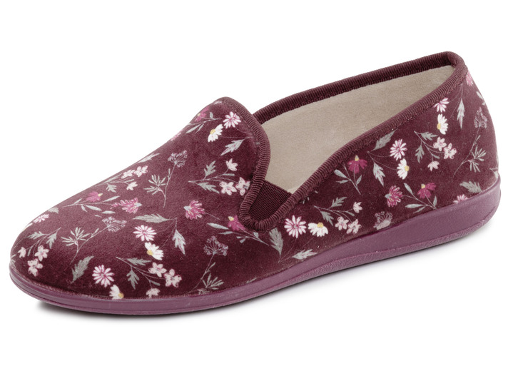 Huisschoenen - Klassieke damespantoffels, met elastische band, in Größe 036 bis 042, in Farbe BORDEAUX Ansicht 1
