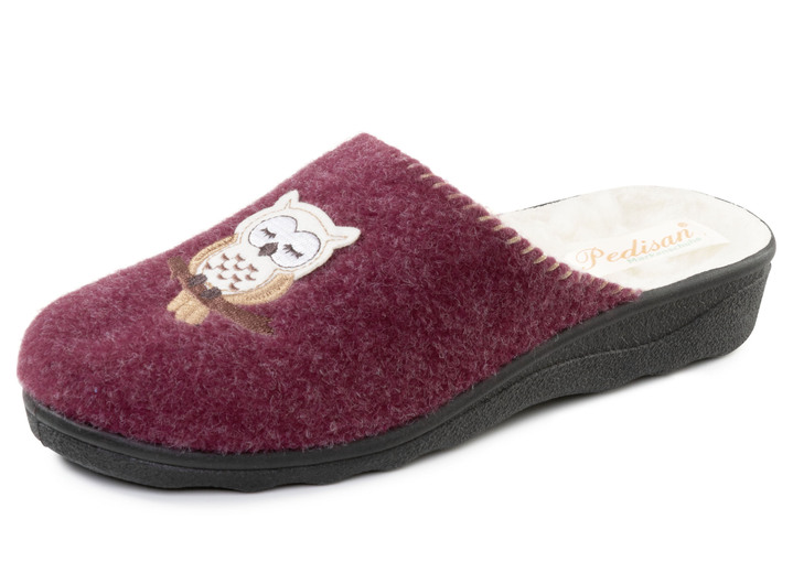 Huisschoenen - Gevoerde damespantoffels, met nieuwe wol, in Größe 036 bis 042, in Farbe BORDEAUX Ansicht 1
