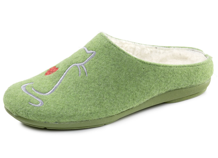 Huisschoenen - Warme damespantoffels, met wol, in Größe 036 bis 041, in Farbe GROENTE Ansicht 1