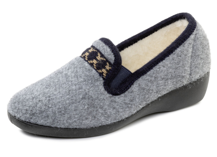 Huisschoenen - Klassieke damespantoffels, met elastische band, in Größe 036 bis 042, in Farbe GRAU-MARINE Ansicht 1