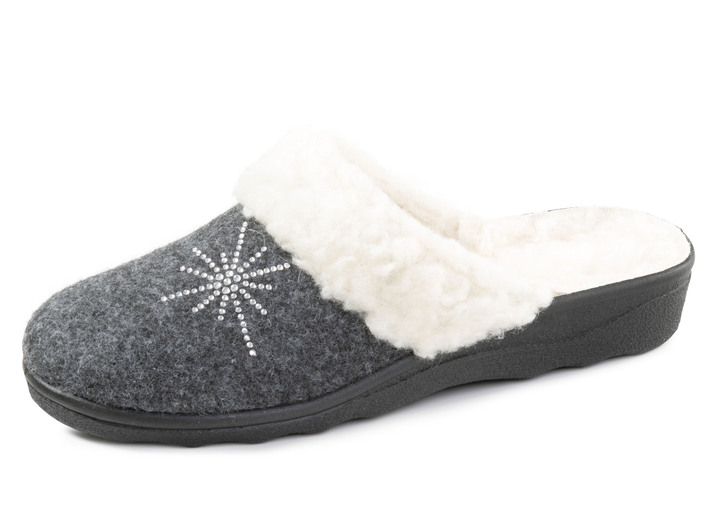 Huisschoenen - Gevoerde damespantoffels, met nieuwe wol, in Größe 036 bis 042, in Farbe ANTRACIET Ansicht 1