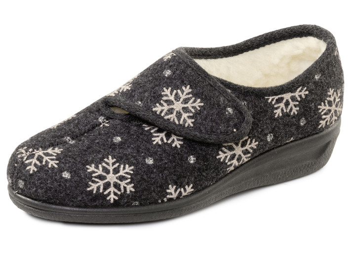 Huisschoenen - Warme damespantoffels, breedte H, met klittenbandsluiting, in Größe 036 bis 042, in Farbe ZWART Ansicht 1