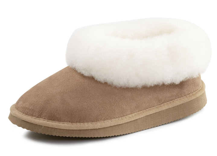 Huisschoenen - ELENA EDEN, warme damespantoffels, breedte G, met lamsvacht, in Größe 036 bis 042, in Farbe TABAKBRAUN Ansicht 1
