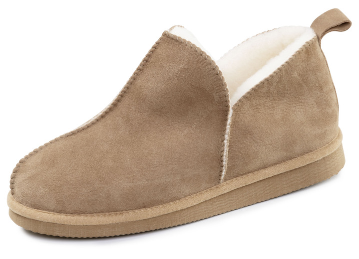 Huisschoenen - ELENA EDEN, warme damespantoffels, breedte G, met lamsvacht, in Größe 036 bis 042, in Farbe TABAKBRAUN Ansicht 1