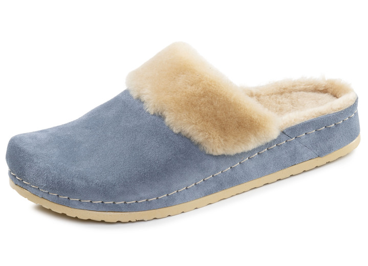 Huisschoenen - Mubb, warme damespantoffels, breedte H, met lamsvacht, in Größe 036 bis 042, in Farbe JEANS Ansicht 1