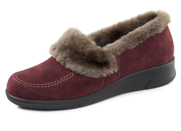 Huisschoenen - ELENA EDEN, warme damespantoffels, breedte H, met lamsvacht, in Größe 036 bis 041, in Farbe BORDEAUX Ansicht 1