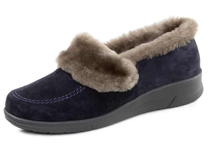 Huisschoenen - ELENA EDEN, warme damespantoffels, breedte H, met lamsvacht, in Größe 036 bis 041, in Farbe MARINE Ansicht 1
