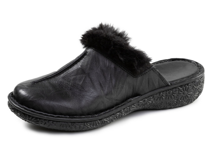 Sandalettes & slippers - ELENA EDEN, klassieke damesklompen, breedte G, met pluche, in Größe 036 bis 042, in Farbe ZWART Ansicht 1