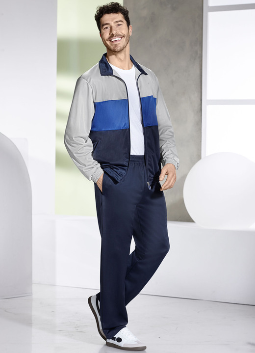 Vrijetijdspakken - Vrijetijdspak met elastische tailleband Vrijetijdspakken - Vrijetijdspak met elastische tailleband, in Größe 3XL(58) bis XXL (56), in Farbe GRAU-ROYALBLAU-MARINE