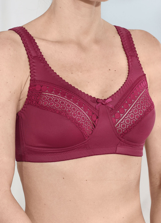 BH zonder beugel - Laurina-bh met elastische kant in de bovenste cups, in Größe 080 bis 105, in Cup B, in Farbe BORDEAUX Ansicht 1