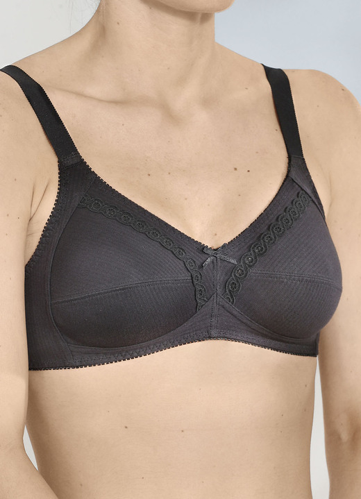 BH zonder beugel - Naturana two-pack bh met decoratieve kanten band in de cups, in Größe 075 bis 100, in Cup D, in Farbe 1X SCHWARZ, 1X WEISS Ansicht 1