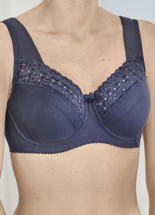 BH met beugel - Miss Mary beugelbeha met mooi borduursel, in Größe 075 bis 105, in Cup B, in Farbe MARINE Ansicht 1